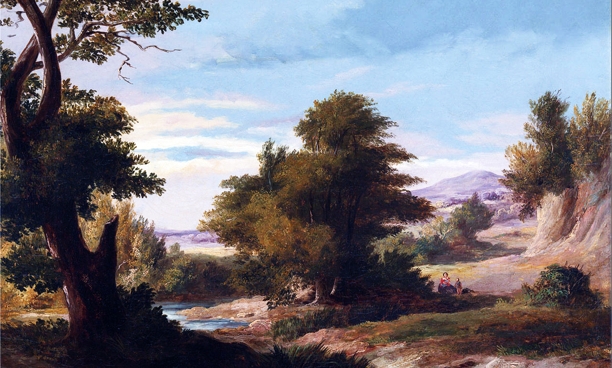 A Wooded River Landscape with Mother and Child by James Arthur O'Connor (1830)