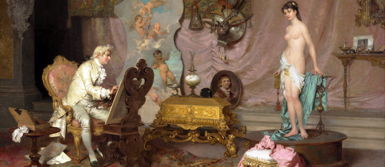 Maler im Atelier mit Aktmodell by Francesco Beda (1882)