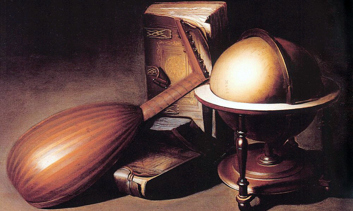 Still Life with Globe, Lute, and Books by Gerrit Dou (1635)